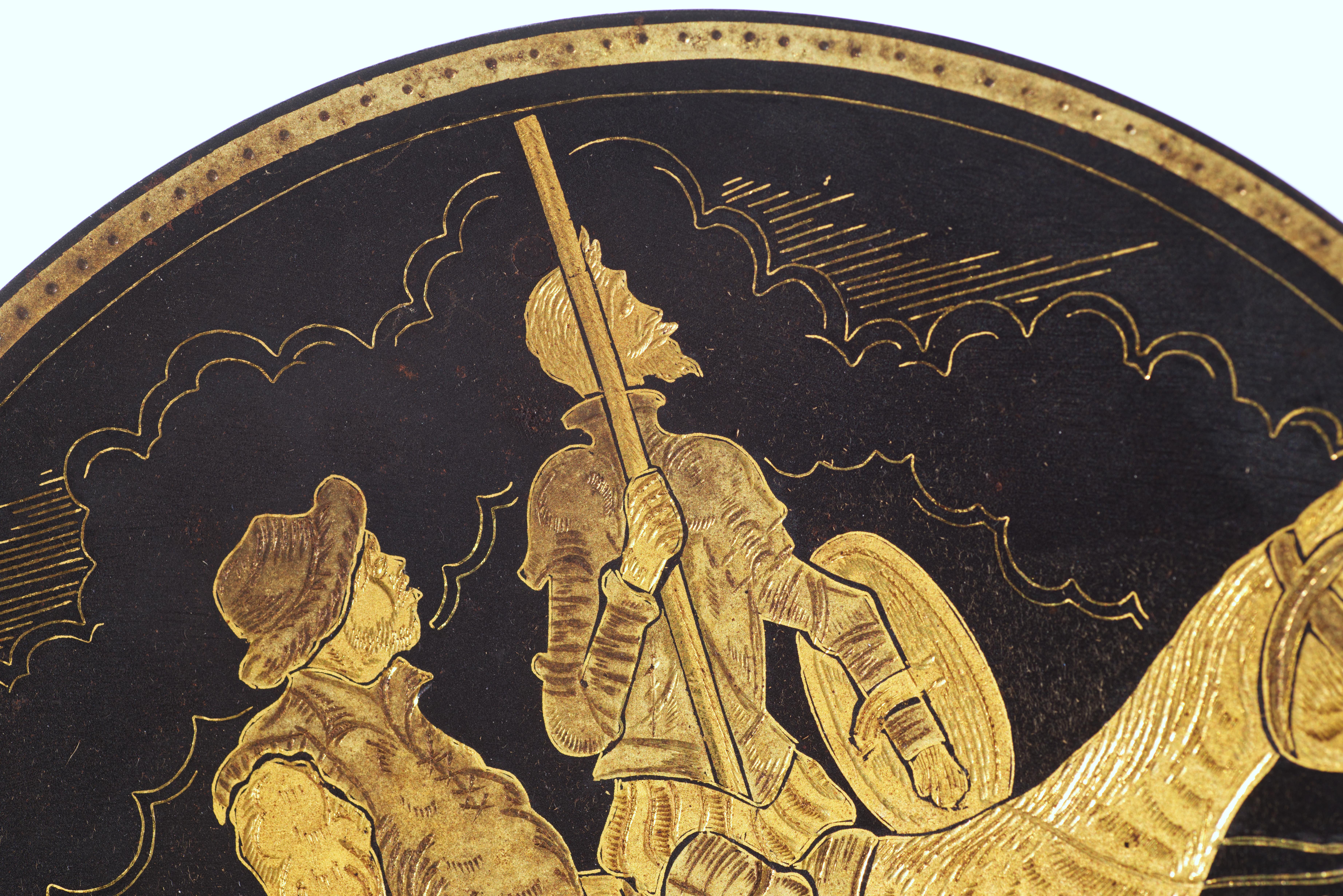 20th Century Vintage Toledo Damascene Footed Plate, Don Quixote and Sancho Panza