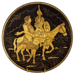Vintage Toledo Damascene Footed Plate, Don Quixote and Sancho Panza