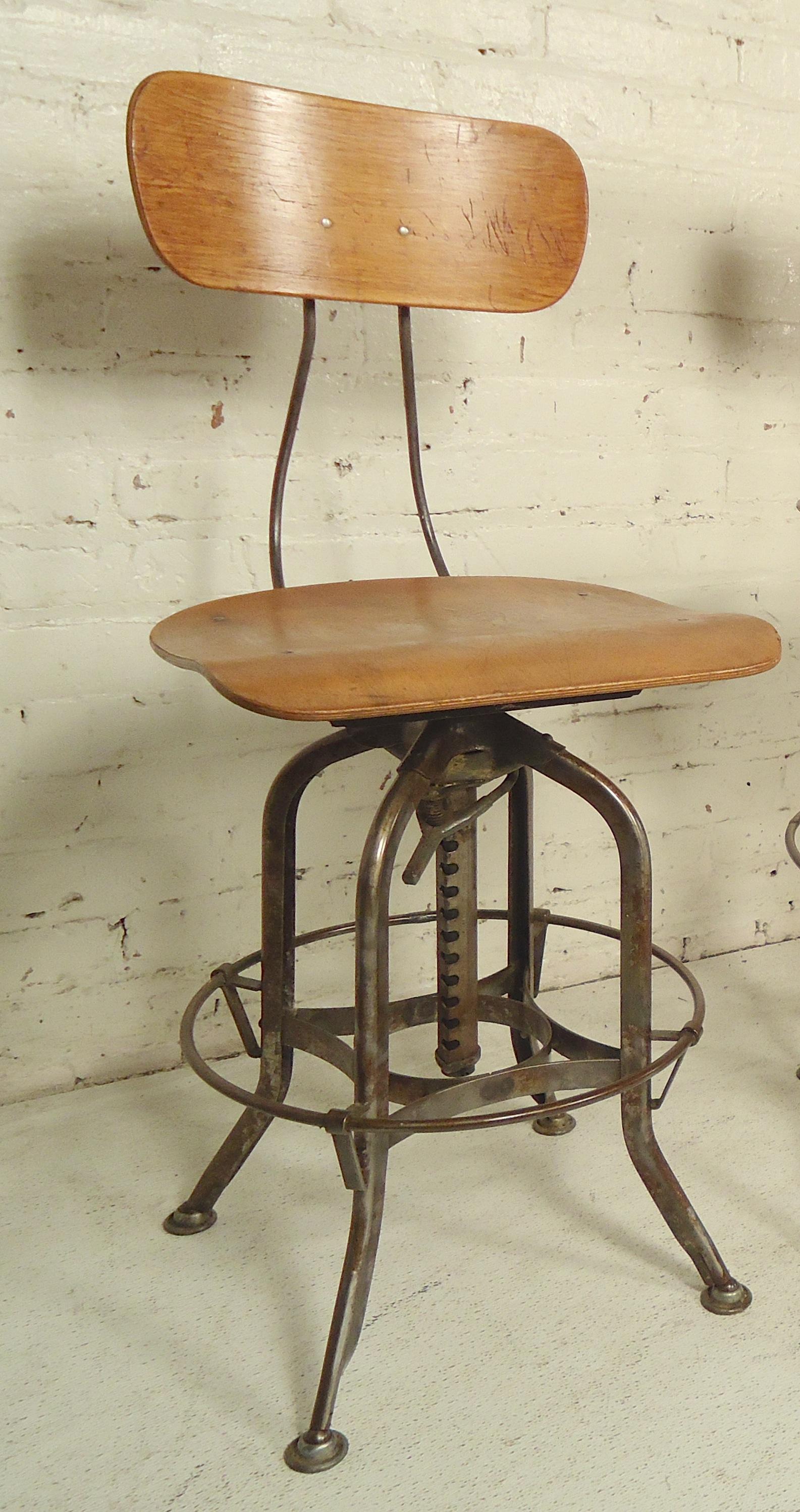 Industrial style drafting stool with bentwood seat and back and metal base. Listing is for one stool. Two have matching bases.

(Please confirm item location - NY or NJ - with dealer).
     