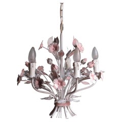 Vintage Toleware Chandelier with Floral Motifs, Italy, 1960s