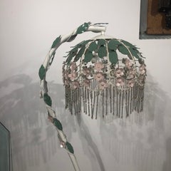 Vintage Toleware Floor Flower Lamp Midcentury 1960s
