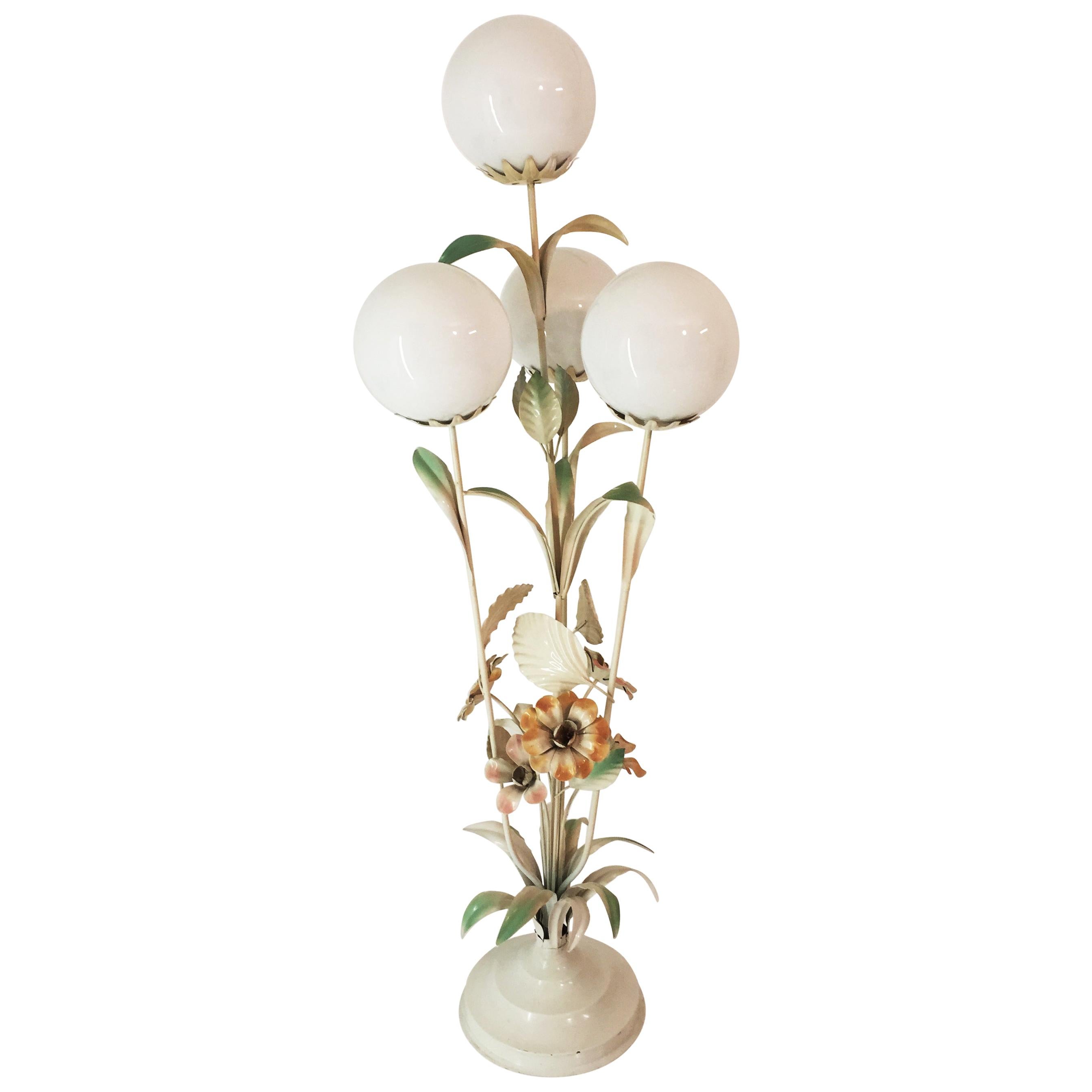 Vintage Toleware Four Globe Flower Floor Lamp Retro Midcentury Boho For Sale