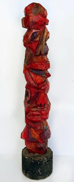 Vintage Tom Cramer Primitive Carved Totem Folk Art Sculpture, Polychromed