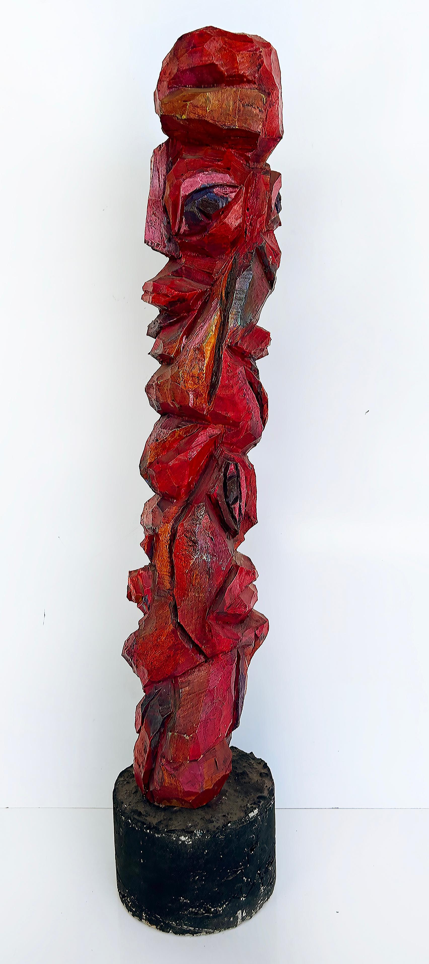 American Vintage Tom Cramer Primitive Carved Totem Folk Art Sculpture, Polychromed For Sale