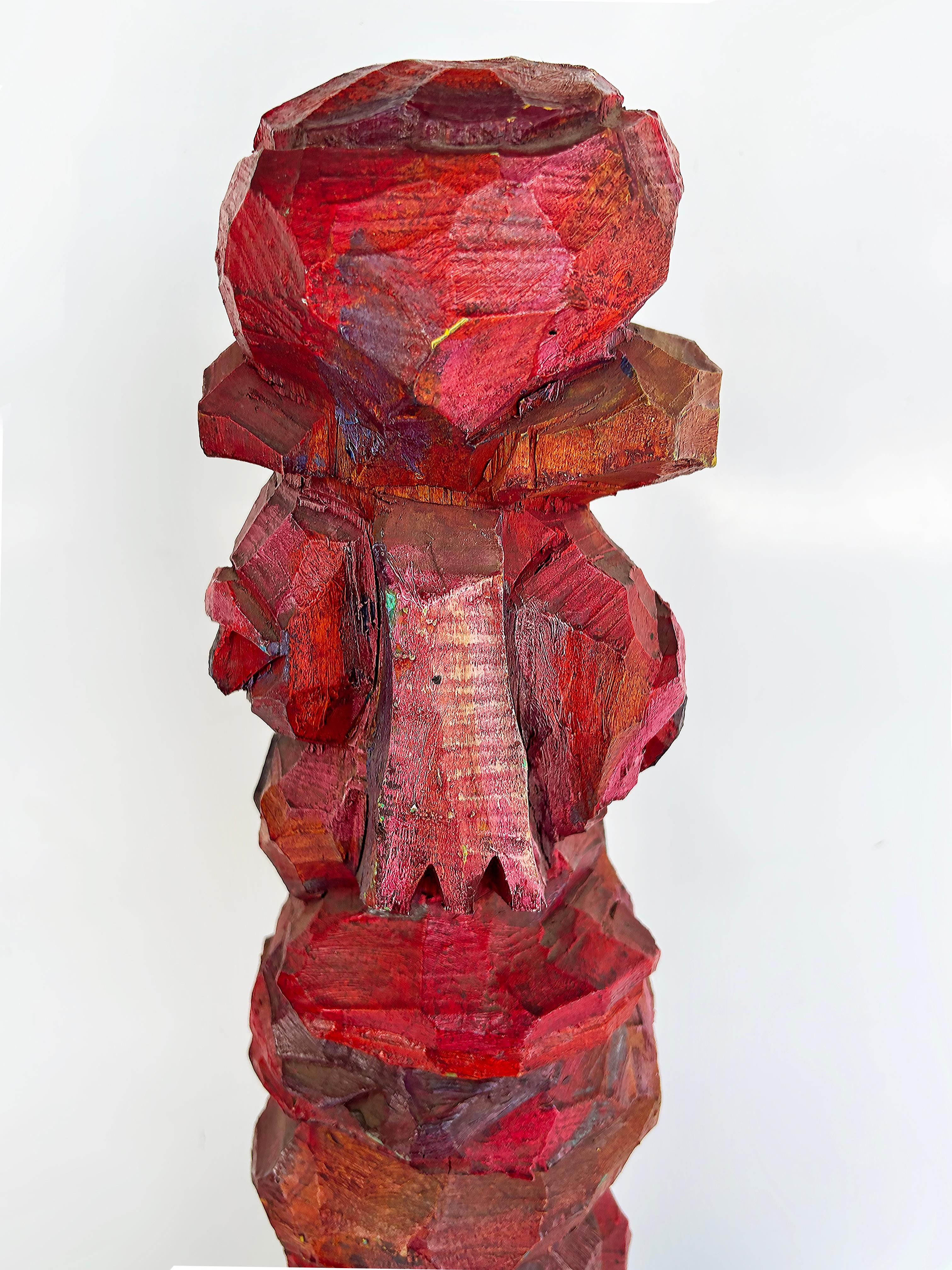 Vintage Tom Cramer Primitive Carved Totem Folk Art Sculpture, Polychromed Bon état - En vente à Miami, FL