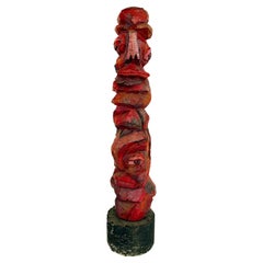 Vintage Tom Cramer Primitive Carved Totem Folk Art Sculpture, Polychromed