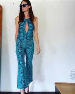 Vintage Tom Ford and Gucci Silk Turquoise Snakeskin Beaded Python Print Top