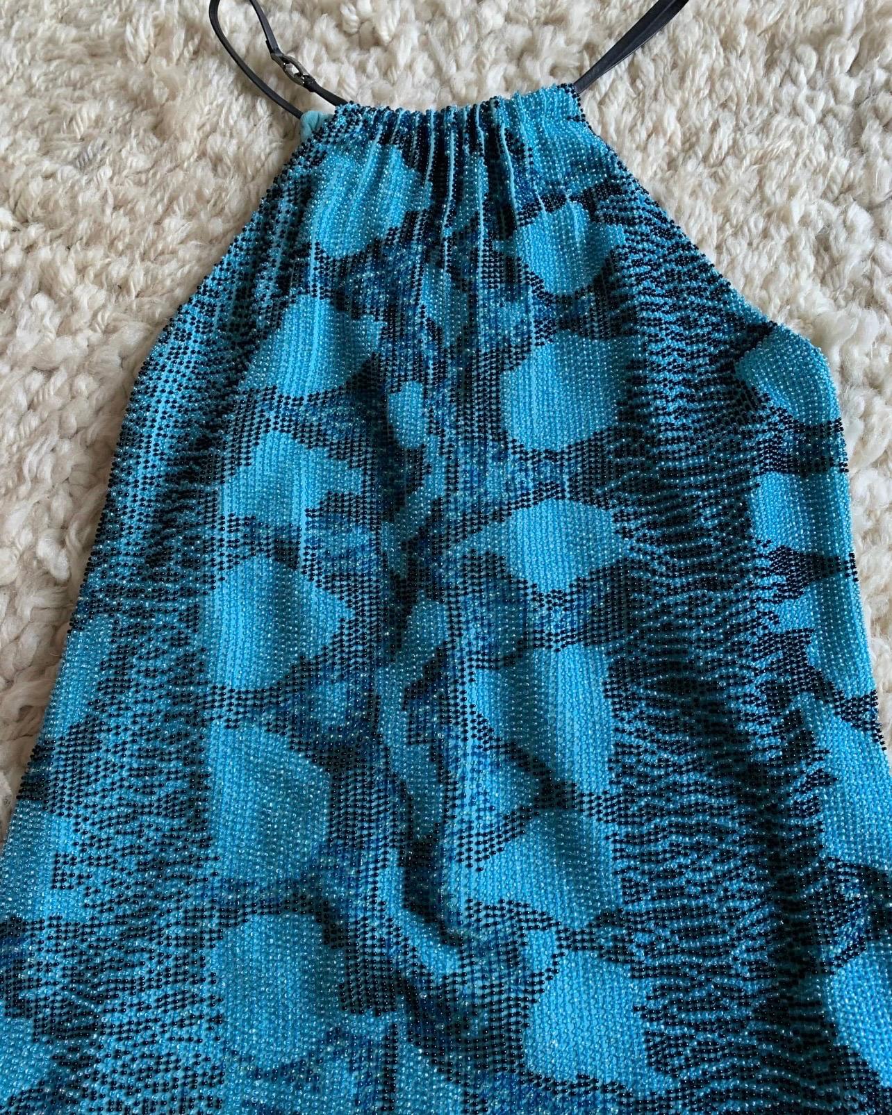 Blue Vintage Tom Ford and Gucci Silk Turquoise Snakeskin Beaded Python Print Top For Sale