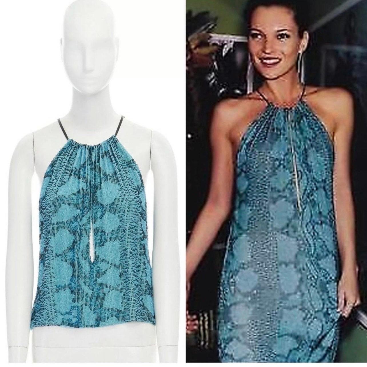 Vintage Tom Ford and Gucci Silk Turquoise Snakeskin Beaded Python Print Top For Sale 2