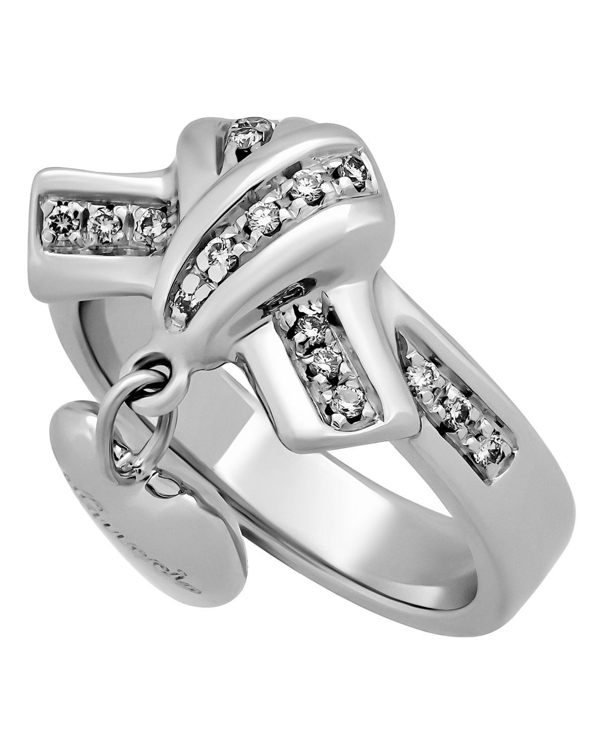 VINTAGE GUCCI 18K WHITE GOLD HEART CHARM RING with DIAMONDS In New Condition In Montgomery, TX