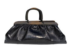 Vintage Tom Ford for Gucci 2002 Black Crocodile Wooden Handle Doctors Large Bag