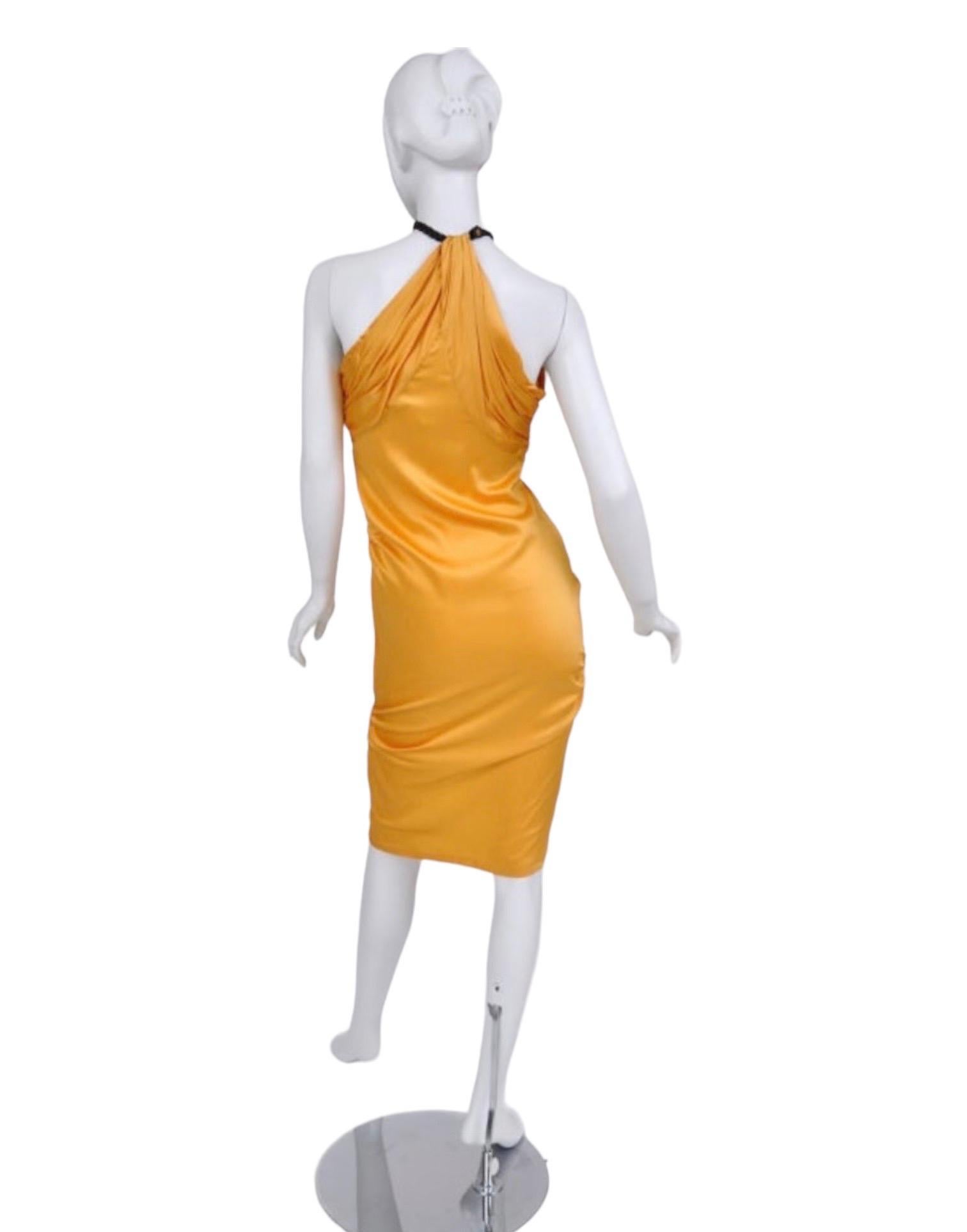 Women's  Vintage Tom Ford for Gucci 2004 Collection Yellow Silk Dress with Leather  For Sale