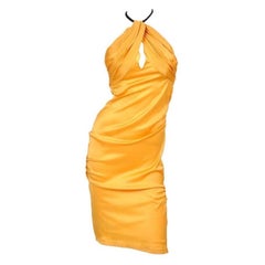  Vintage Tom Ford for Gucci 2004 Collection Yellow Silk Dress with Leather 