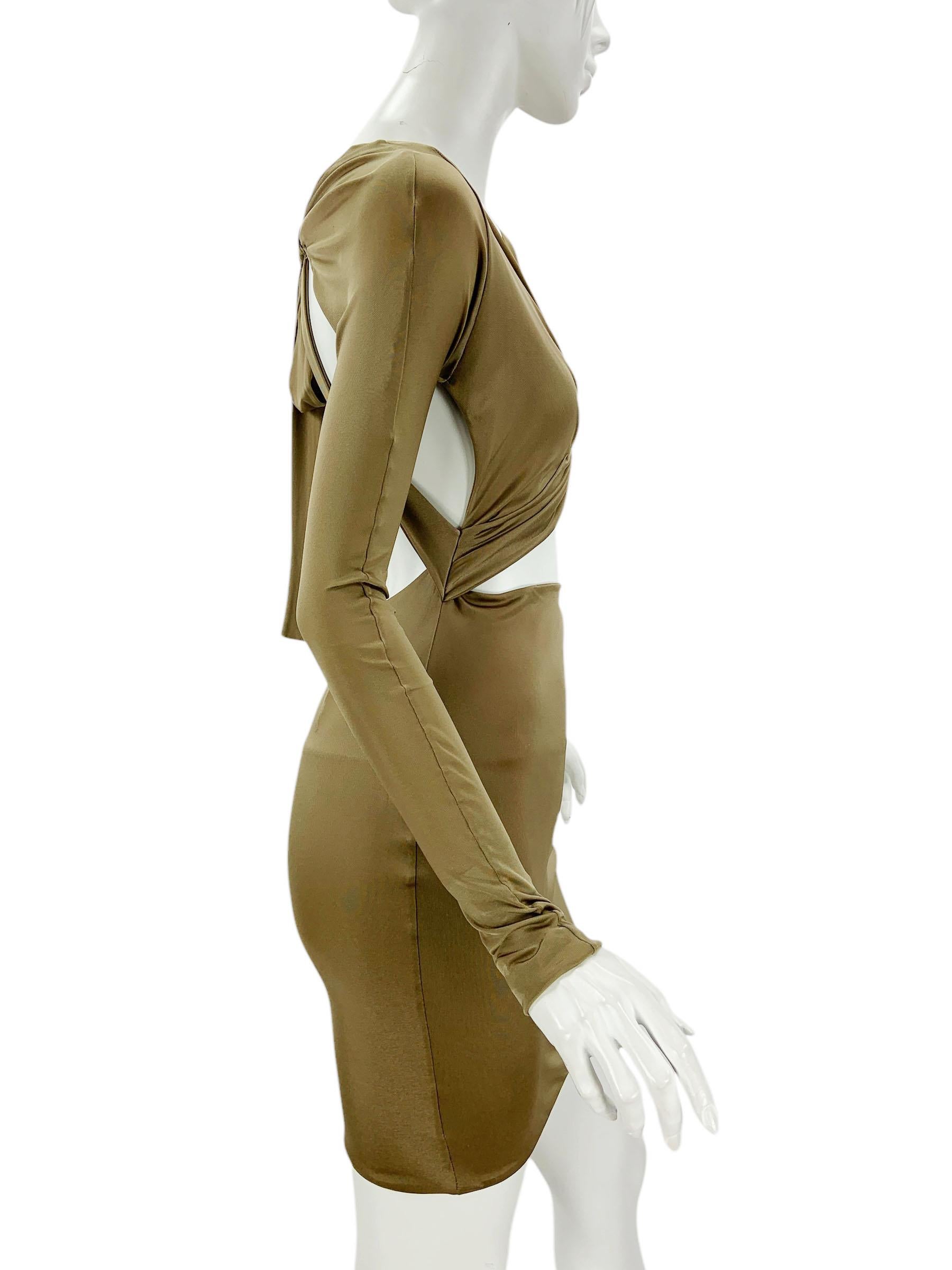Women's Vintage Tom Ford for Gucci Cut Out Jersey Olive Green Mini Dress size M For Sale