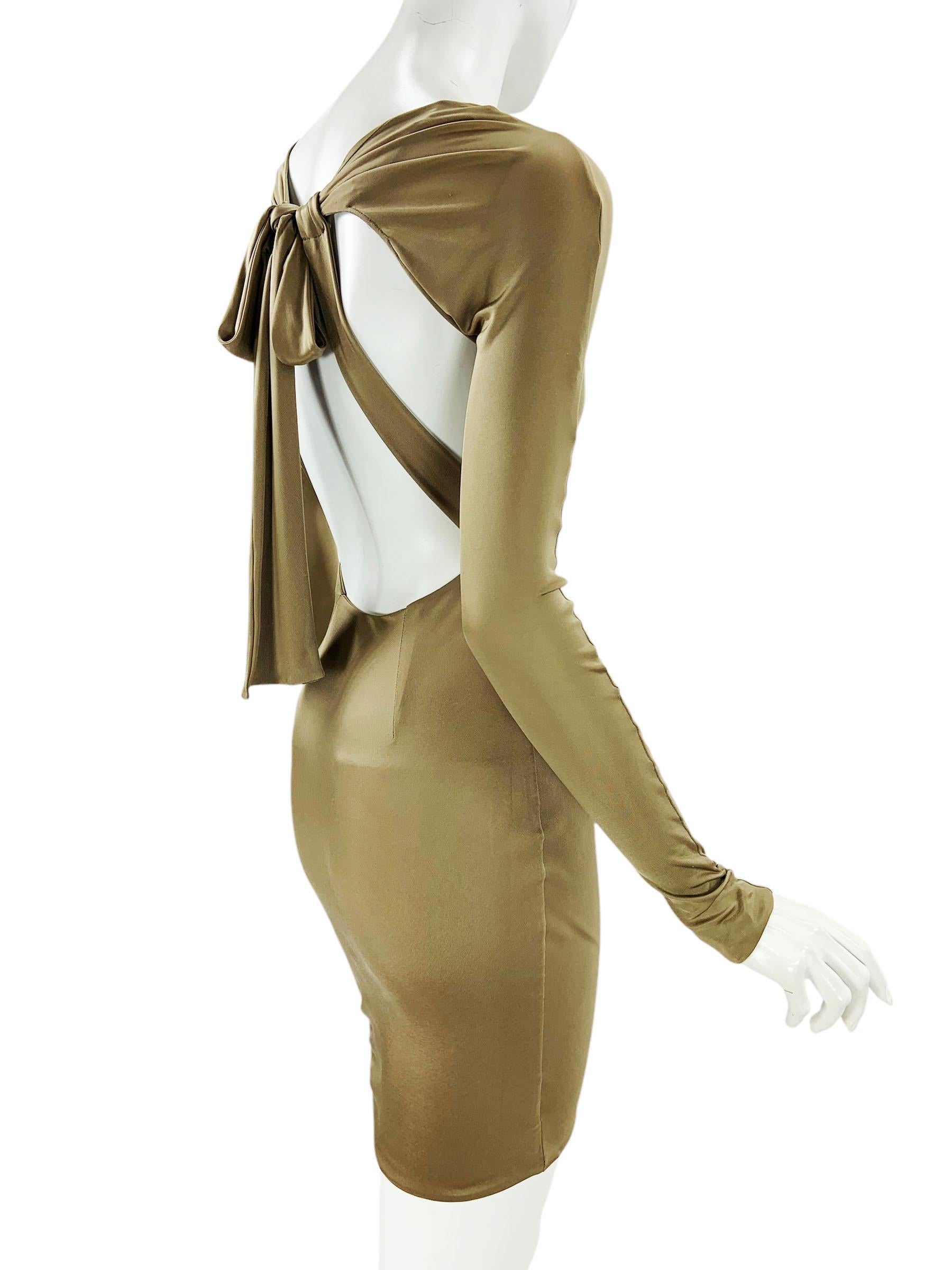 Vintage Tom Ford for Gucci Cut Out Jersey Olive Green Mini Dress size M For Sale 1