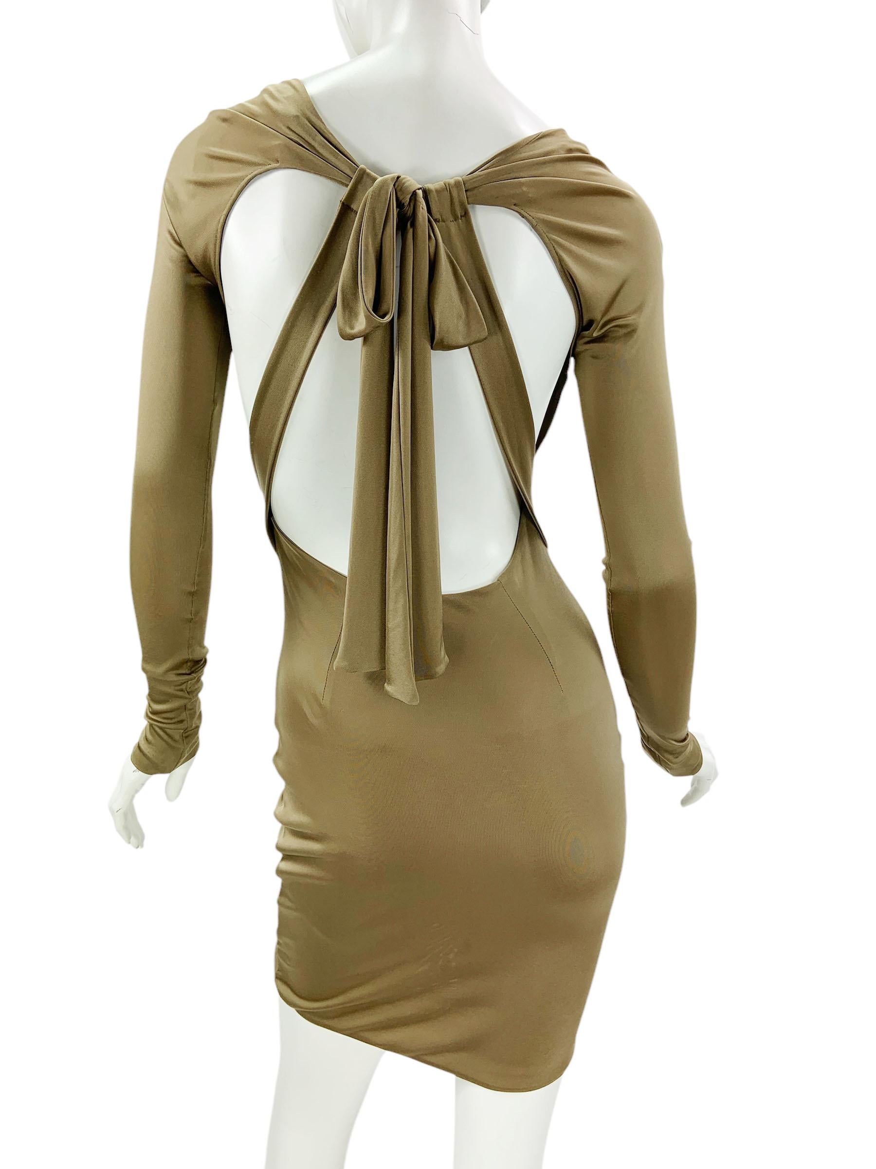 Vintage Tom Ford for Gucci Cut Out Jersey Olive Green Mini Dress size M For Sale 2
