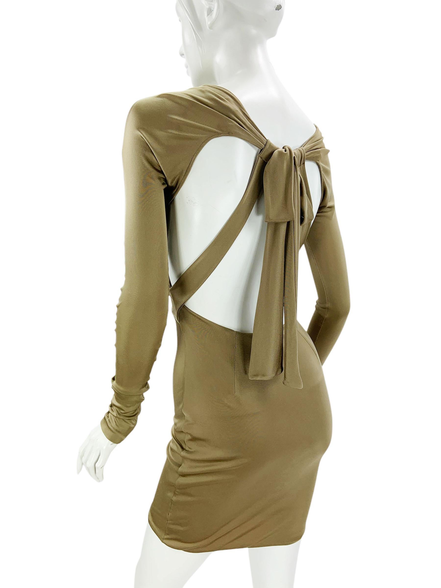 Vintage Tom Ford for Gucci Cut Out Jersey Olive Green Mini Dress size M For Sale 3