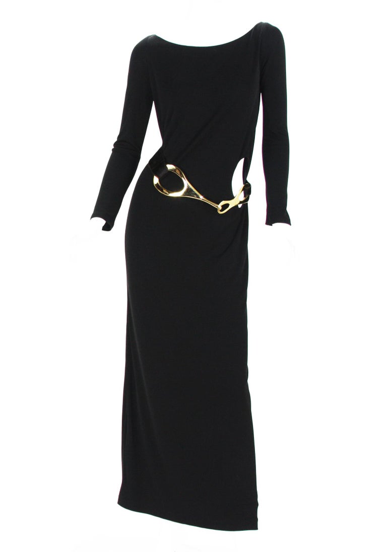 Vintage Runway Tom Ford for Gucci Black Jersey Dress Gown
F/W 1996 Collection
Designer size - 42
Black Jersey, Fully Lined, Slip-on Style.
Black Pony Hair Belt with Gold-Tone Polished Metal Hardware - 75/30 ( extra one hole for adjustment
