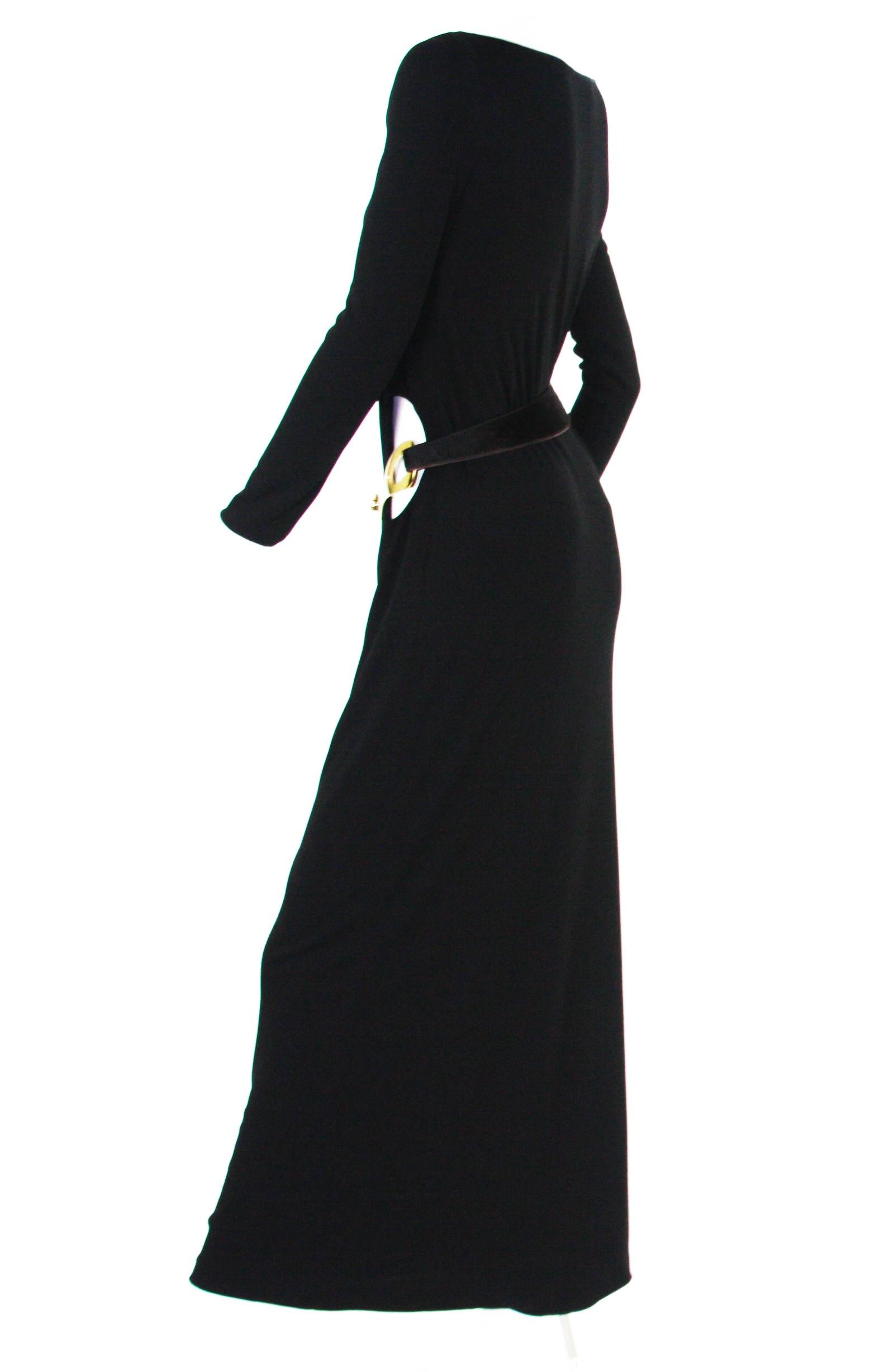 Vintage Tom Ford for Gucci F W 1996 Robe en jersey noir avec ceinture en poils de poney 42 En vente sur 1stDibs