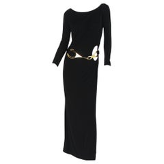 Vintage Tom Ford for Gucci F/W 1996 Black Jersey Dress Gown w Pony Hair Belt 42