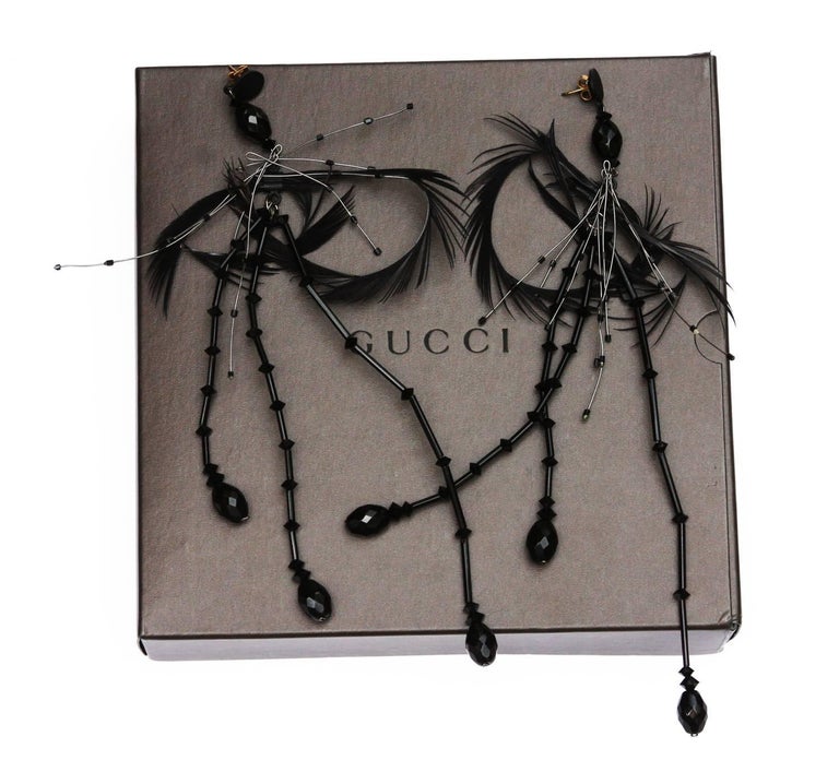 Vintage Tom Ford for Gucci F/W 2001 Feather Crystal Earrings 