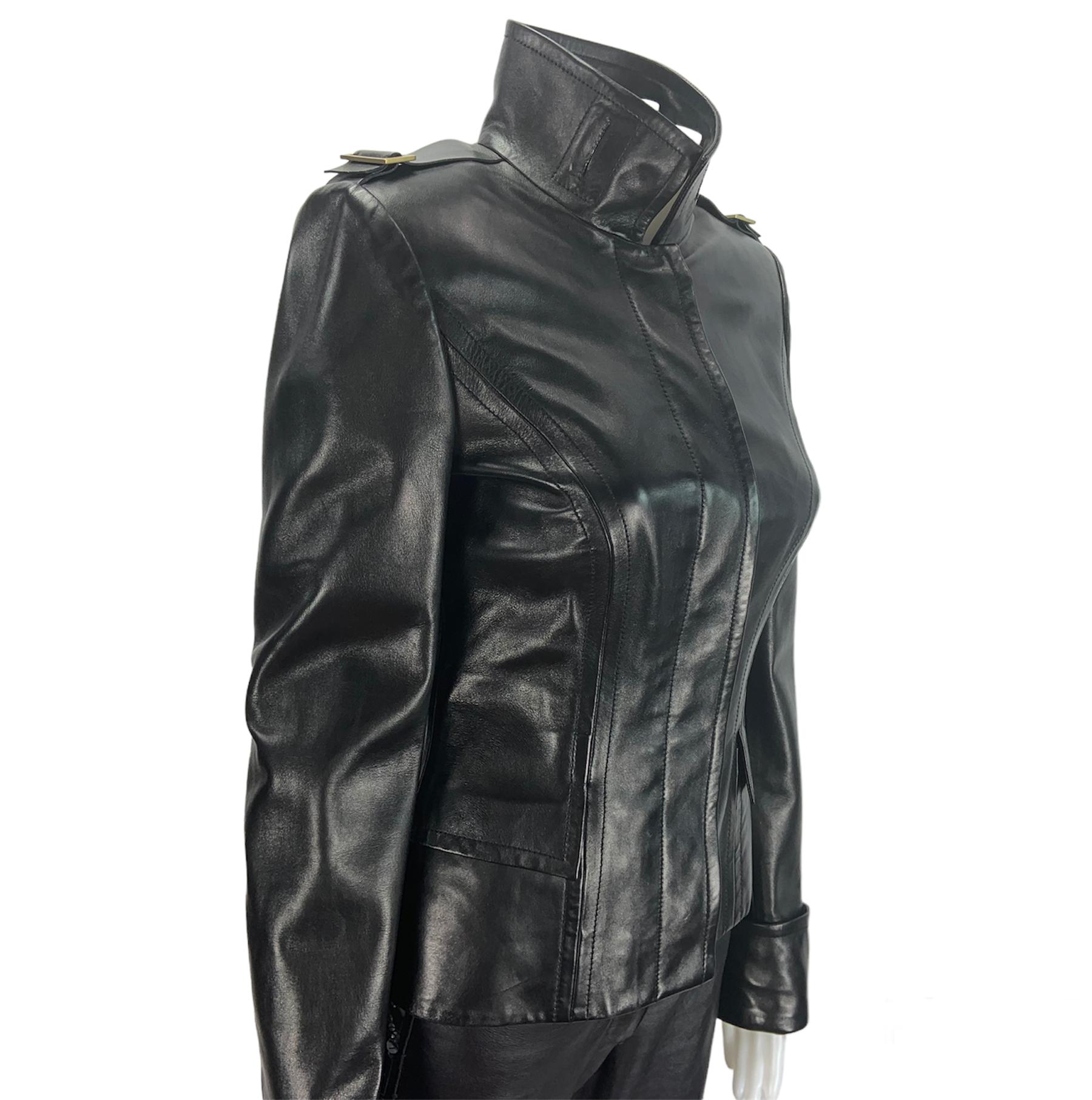 Vintage Tom Ford for Gucci FW 2001 Black Leather Fitted Jacket Italian 40 In Excellent Condition In Montgomery, TX