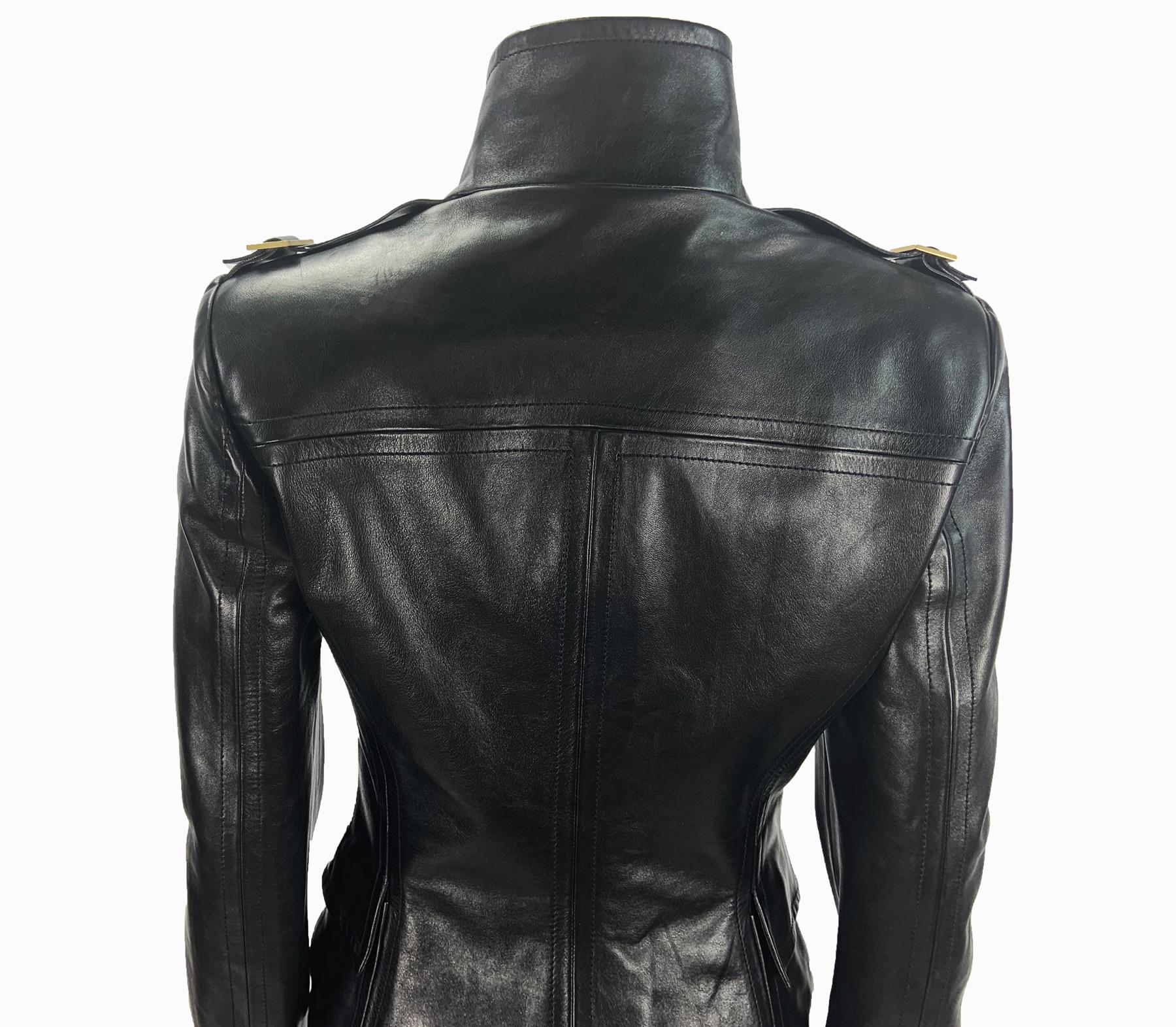 Vintage Tom Ford for Gucci FW 2001 Black Leather Fitted Jacket Italian 40 2