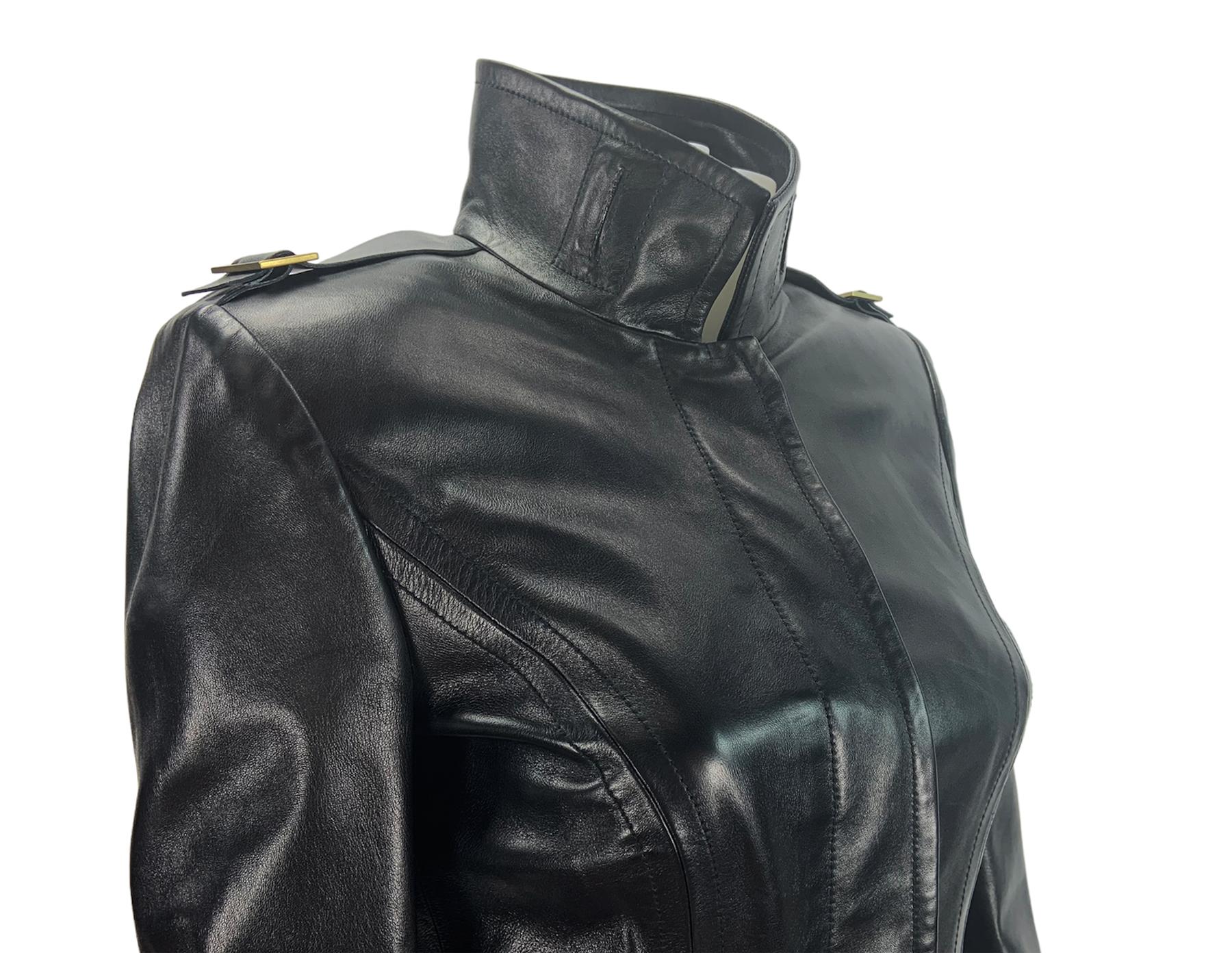 Vintage Tom Ford for Gucci FW 2001 Black Leather Fitted Jacket Italian 40 3
