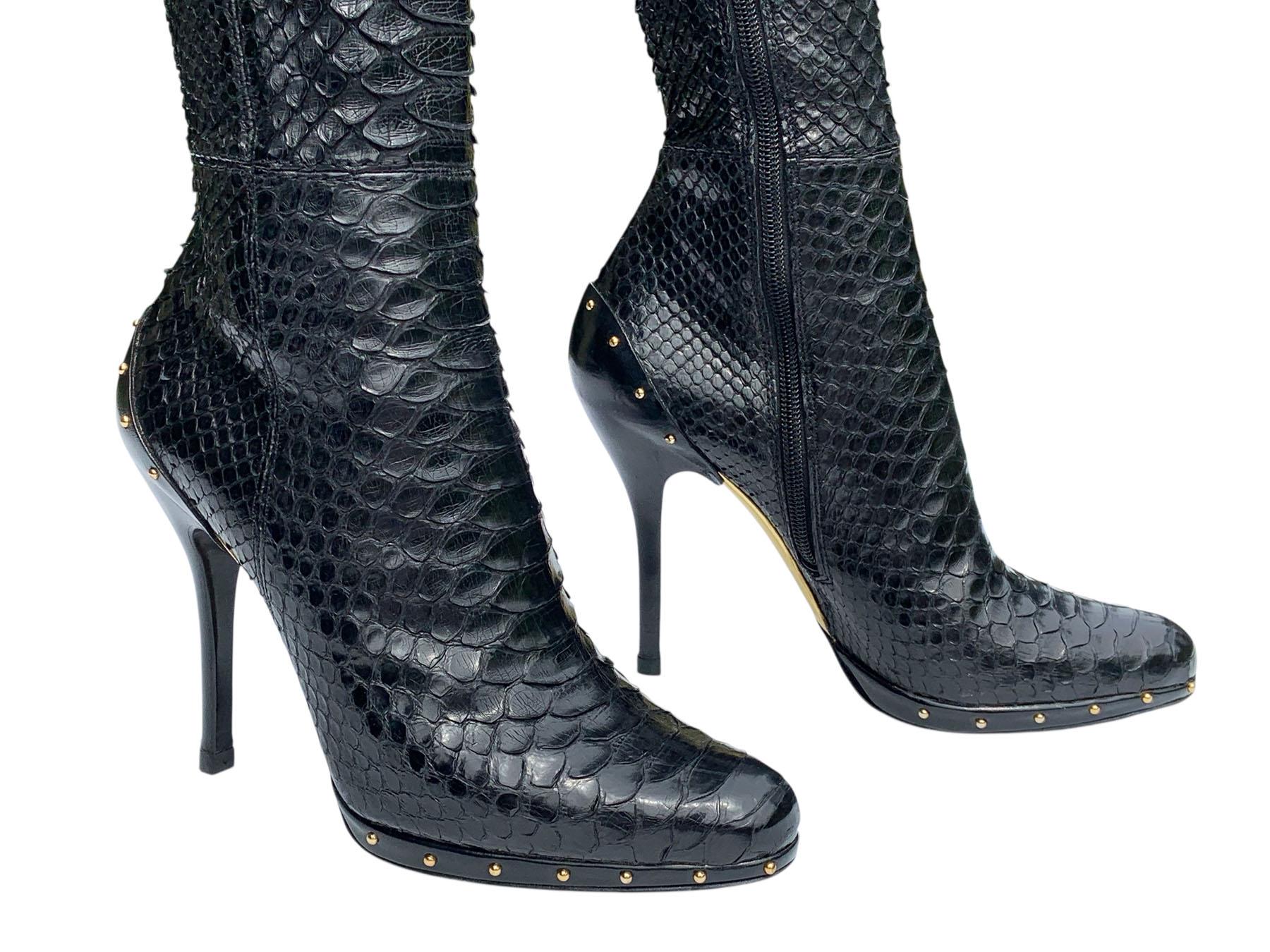 Vintage Tom Ford for Gucci FW 2003 Python Over the Knee Stretch Boots It 38 US 8 For Sale 2