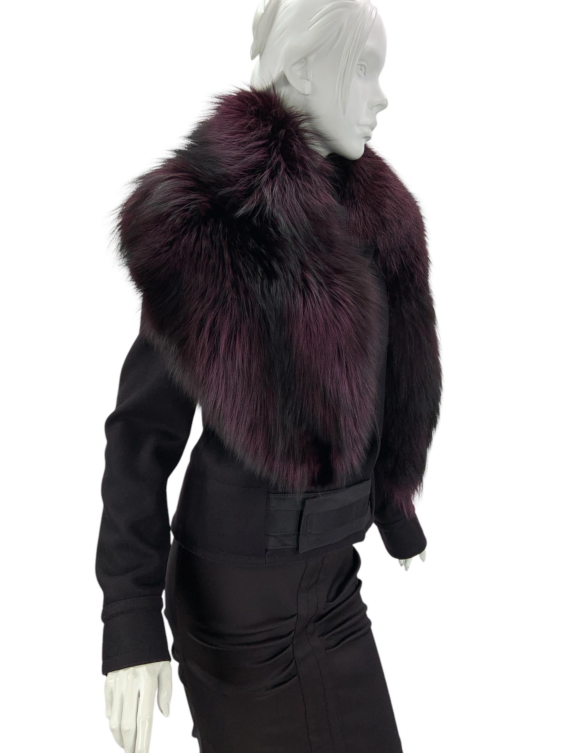Black Vintage Tom Ford for Gucci FW 2004 Runway Removable Fox Collar Jacket It 42 US 6 For Sale