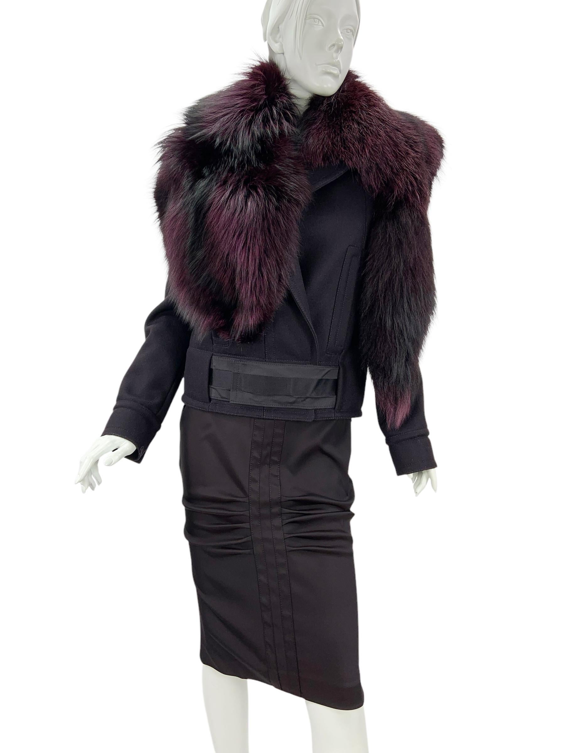 Women's Vintage Tom Ford for Gucci FW 2004 Runway Removable Fox Collar Jacket It 42 US 6 For Sale