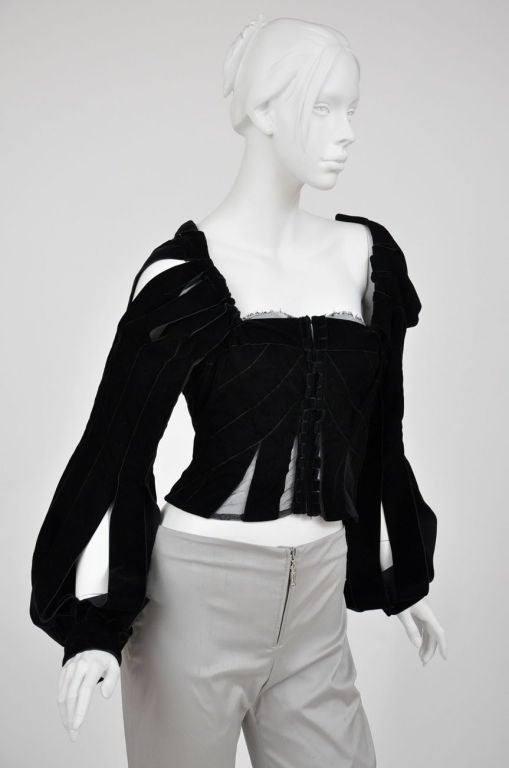 Vintage Tom Ford for Yves Saint Laurent Black Velvet Ribbon Corset, F/W 2002  In Excellent Condition In Montgomery, TX