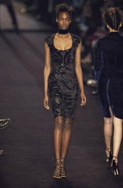 Vintage Tom Ford for Yves Saint Laurent F/W 2002 Black Leather Velvet Dress  S