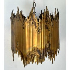 Vintage Tom Greene Brutalist Torch Cut Brass Chandelier