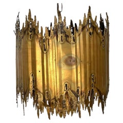 Vintage Tom Greene Brutalist Torch Cut Brass Chandelier