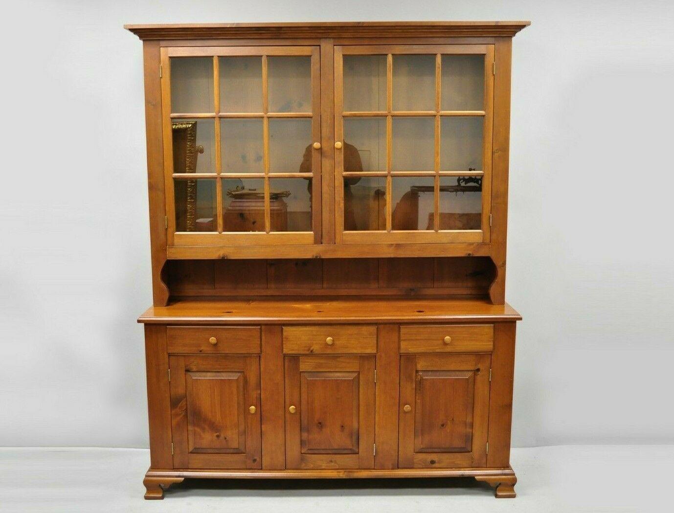 Vintage Tom Seely Pine Wood Step Back Hutch Cupboard China Cabinet 1