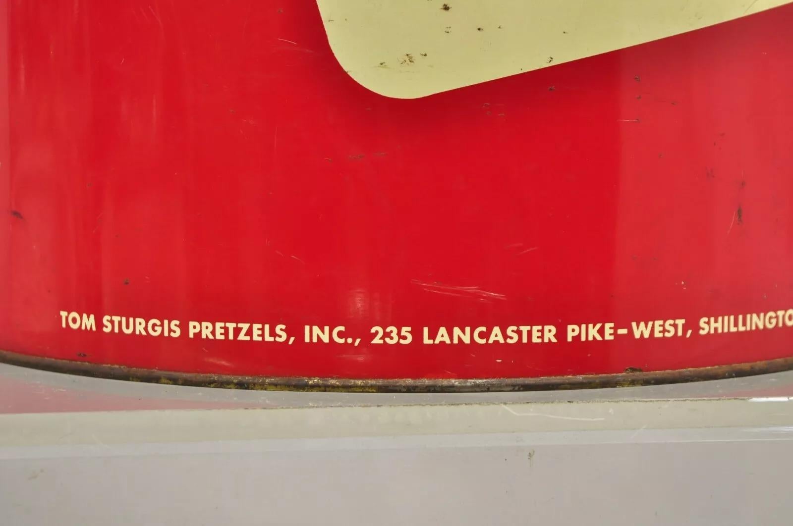 Vintage Tom Sturgis Pretzels Large Tin Metal Red Advertising Can For Sale 6