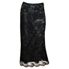 Vintage Tomasz Starzewski Black lace skirt with Green lining
