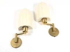 Vintage Tommaso Barbi Beige Ceramic and Bass Wall Lamp Sconce, 1960s, Italy