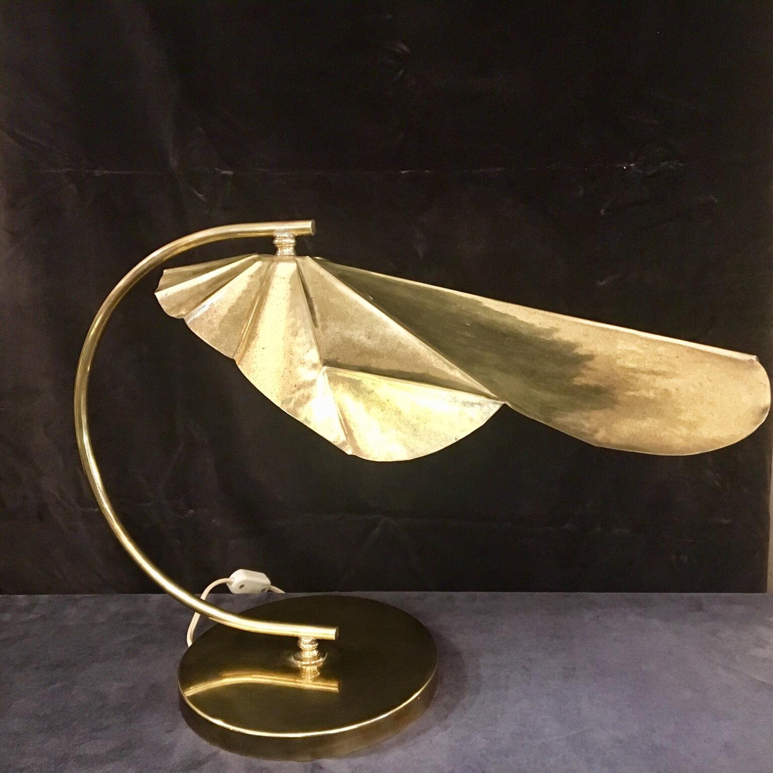 Vintage Tommaso Barbi Leaf Brass Desk Lamp, 1970s 4