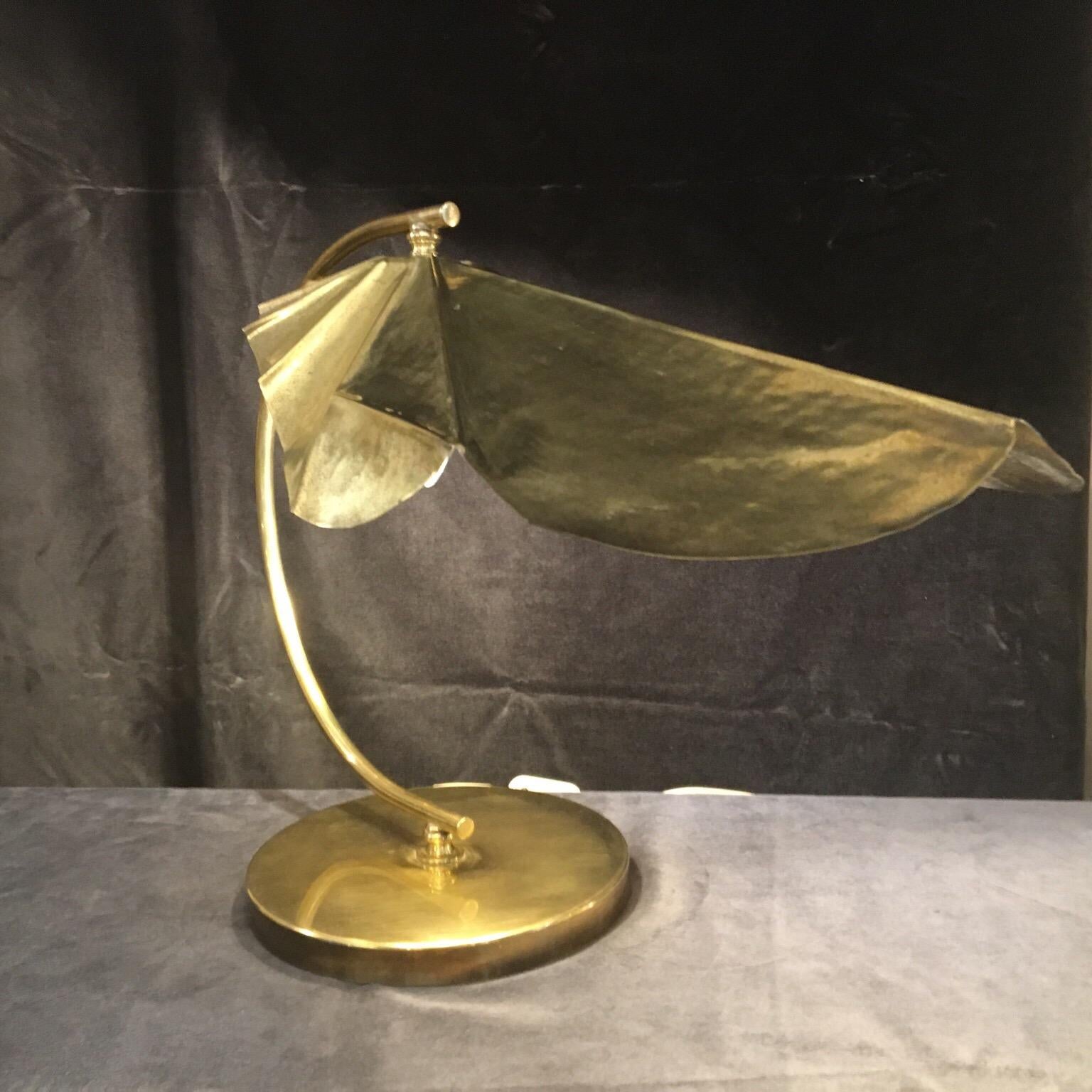 Vintage Tommaso Barbi Leaf Brass Desk Lamp, 1970s 5