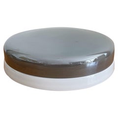 Vintage Tommaso Barbi Murano Covered Bowl Lidded Box in Grey and White