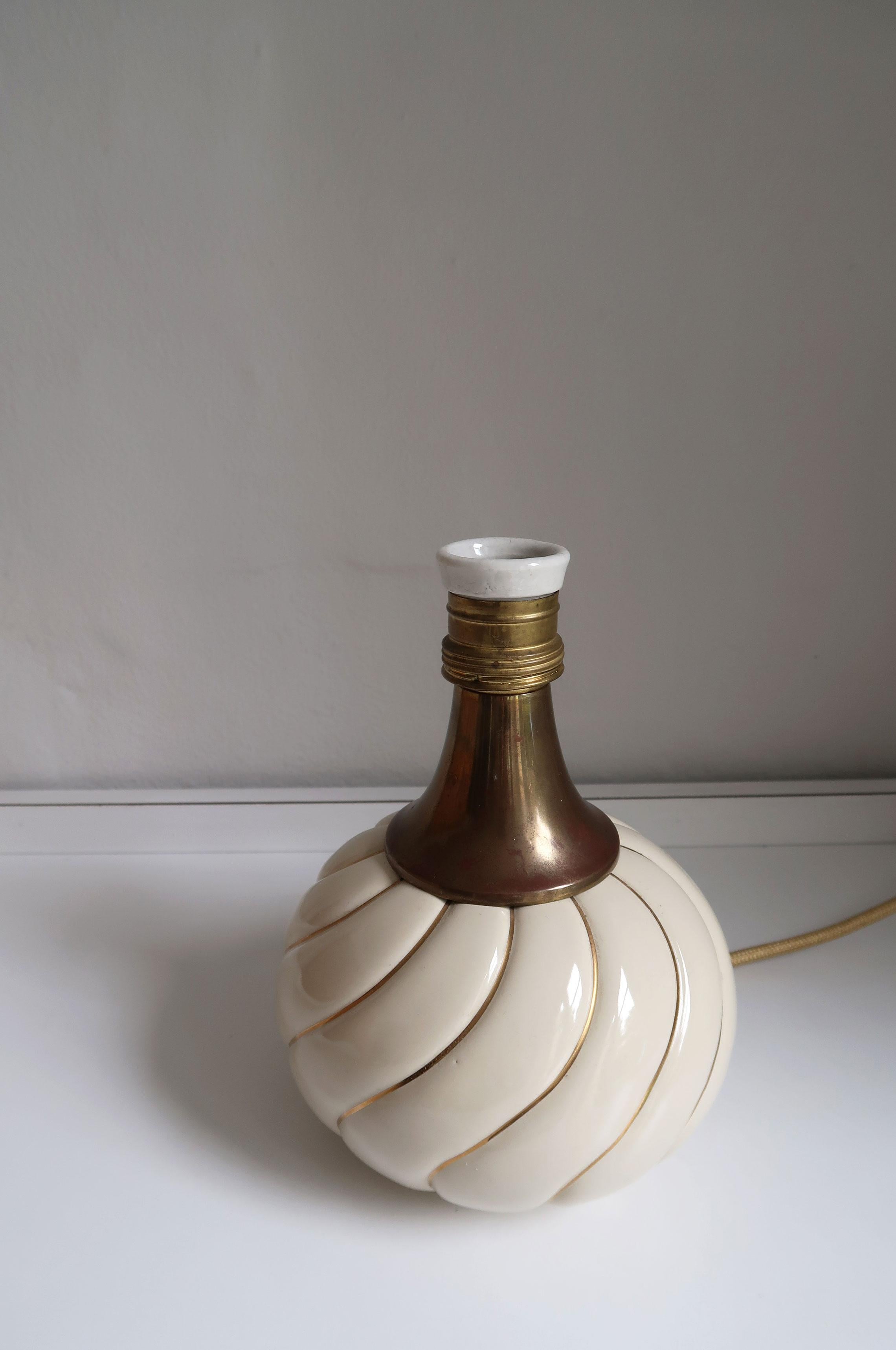 Vintage Tommaso Barbi Style Ceramic Cream, Gold, Brass Table Lamp, 1970s In Good Condition In Copenhagen, DK