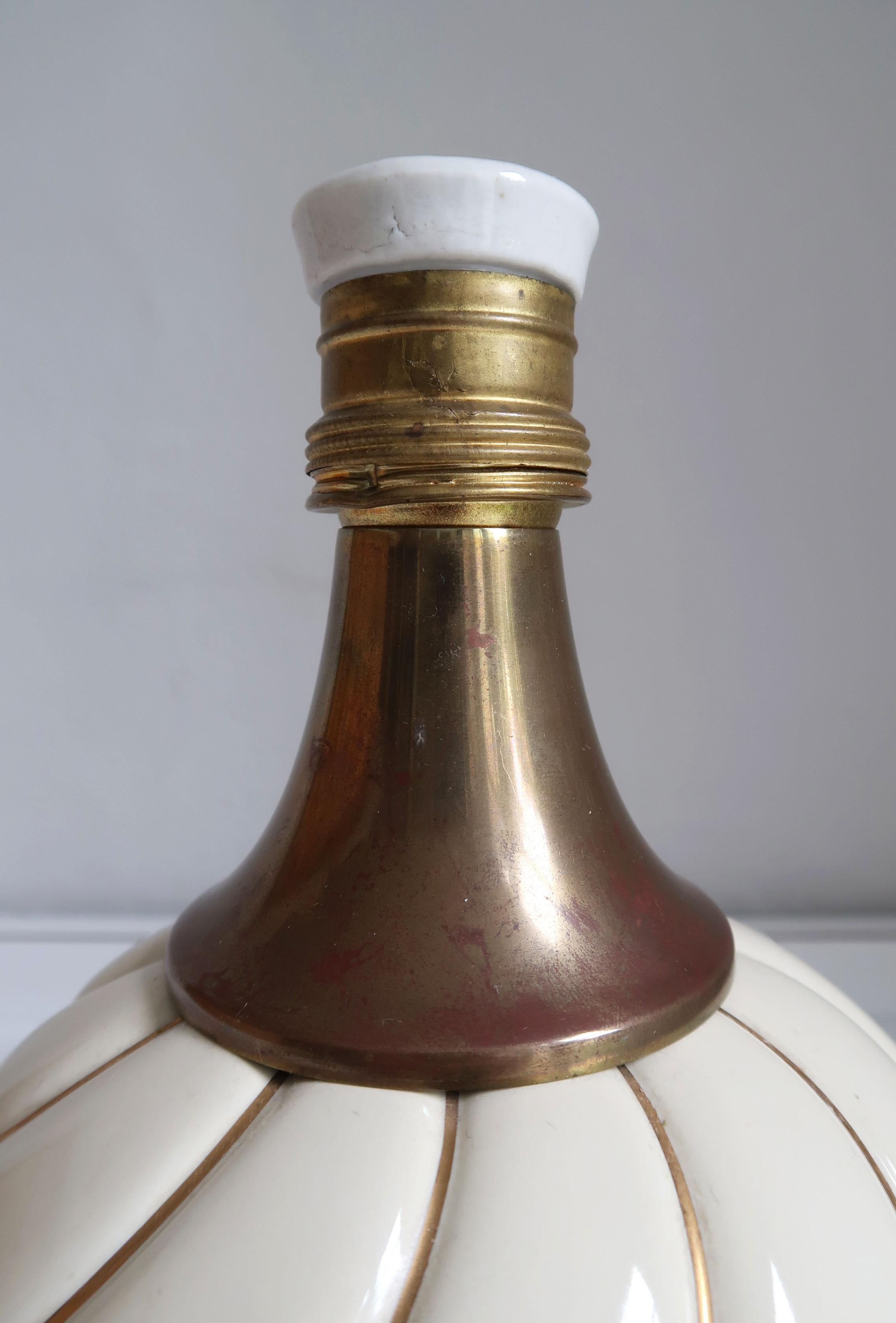 Late 20th Century Vintage Tommaso Barbi Style Ceramic Cream, Gold, Brass Table Lamp, 1970s