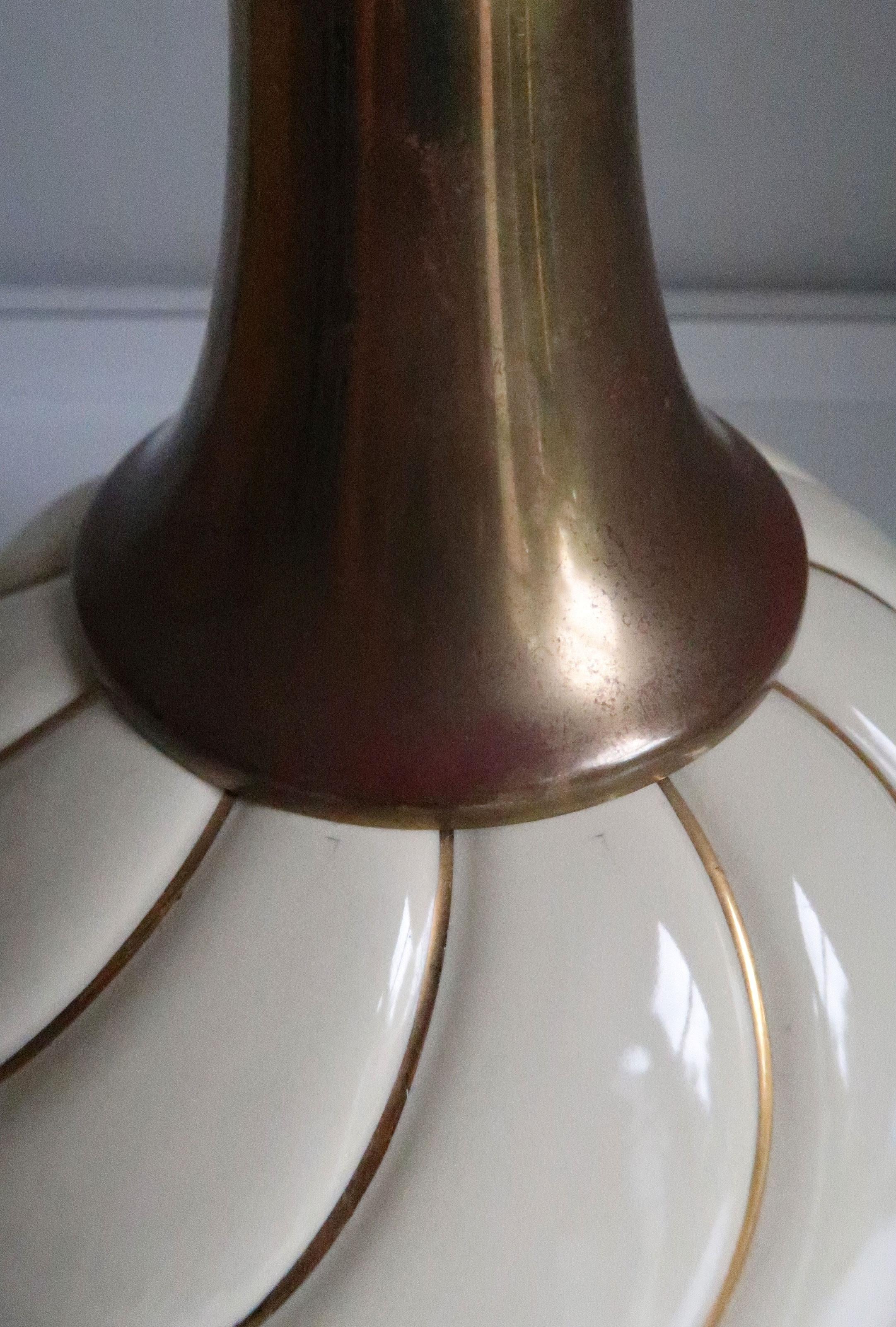 Vintage Tommaso Barbi Style Ceramic Cream, Gold, Brass Table Lamp, 1970s 1