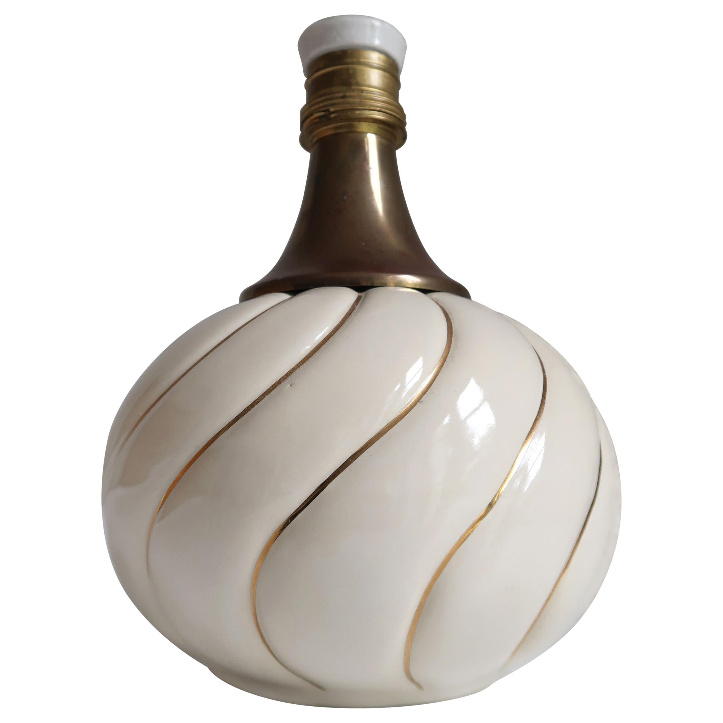 Vintage Tommaso Barbi Style Ceramic Cream, Gold, Brass Table Lamp, 1970s
