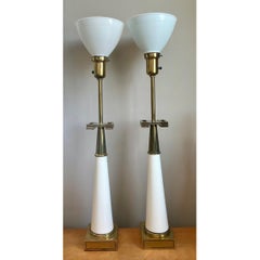 Vintage Tommi Parzinger For Stiffel Greek Key Brass Lamps - A Pair