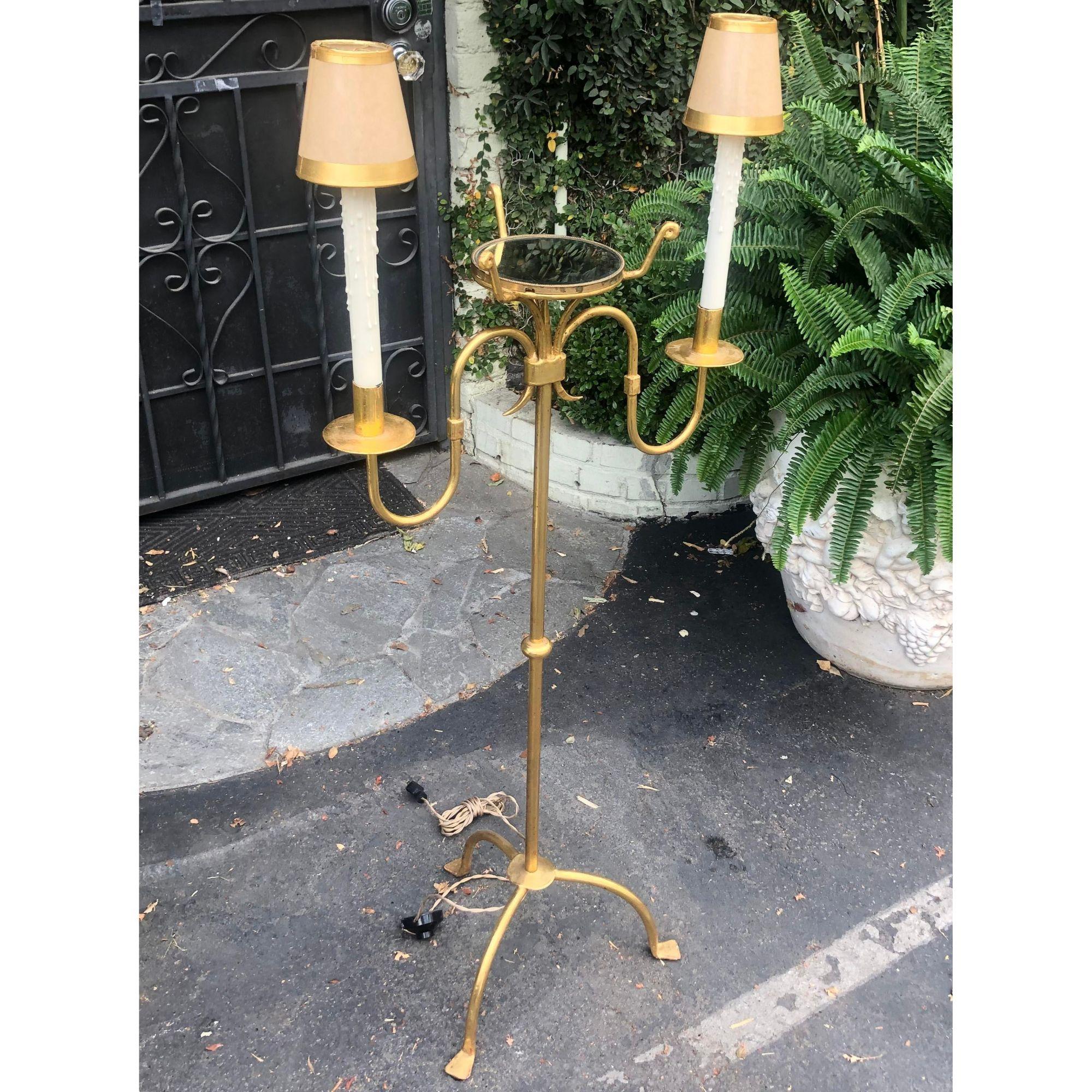 Mid-Century Modern Vintage Tommi Parzinger Gilt Metal Floor Lamp For Sale