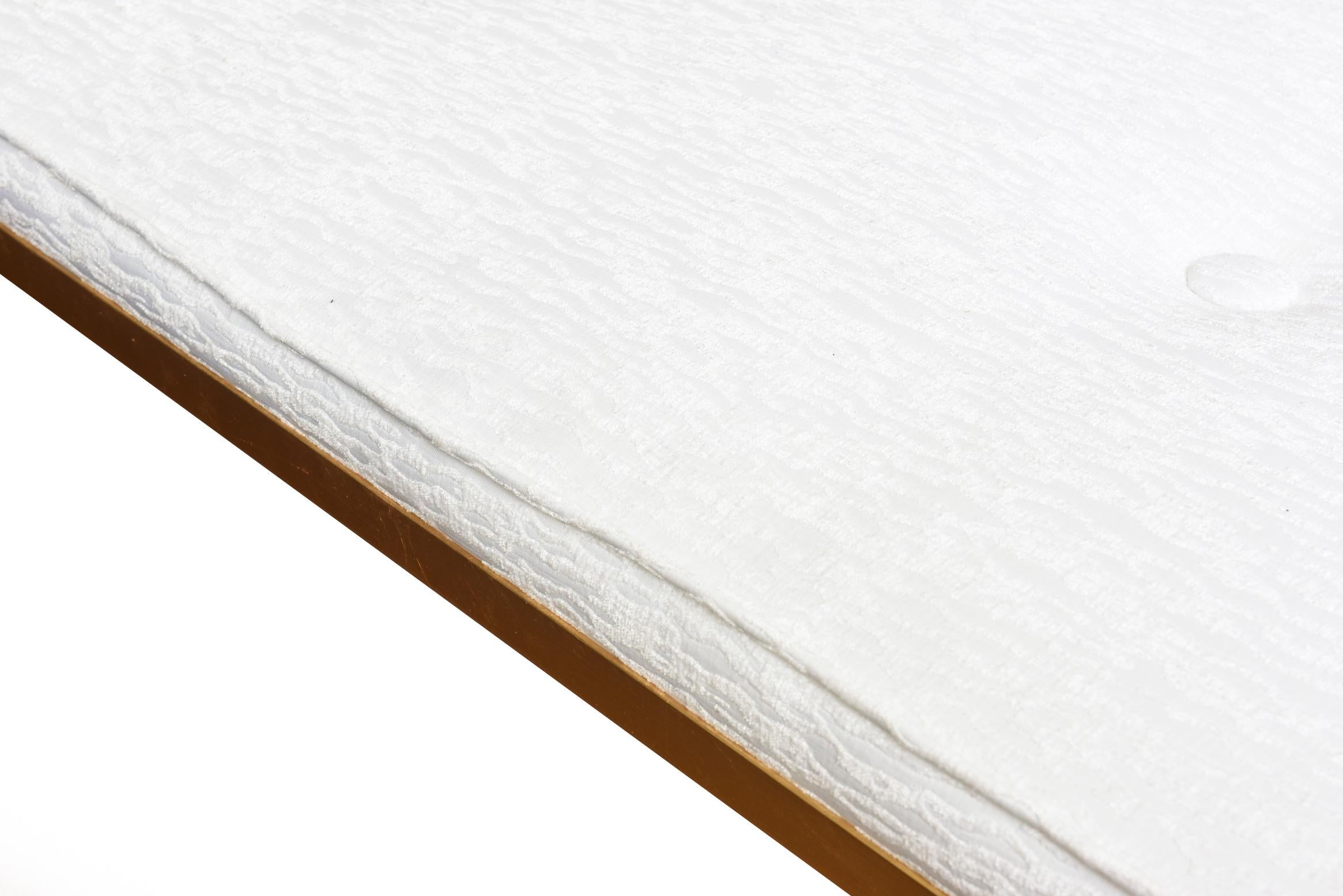 Mid-20th Century Vintage Tommi Parzinger Gold Leaf Over Iron Upholstered White Velvet Bench MCM For Sale