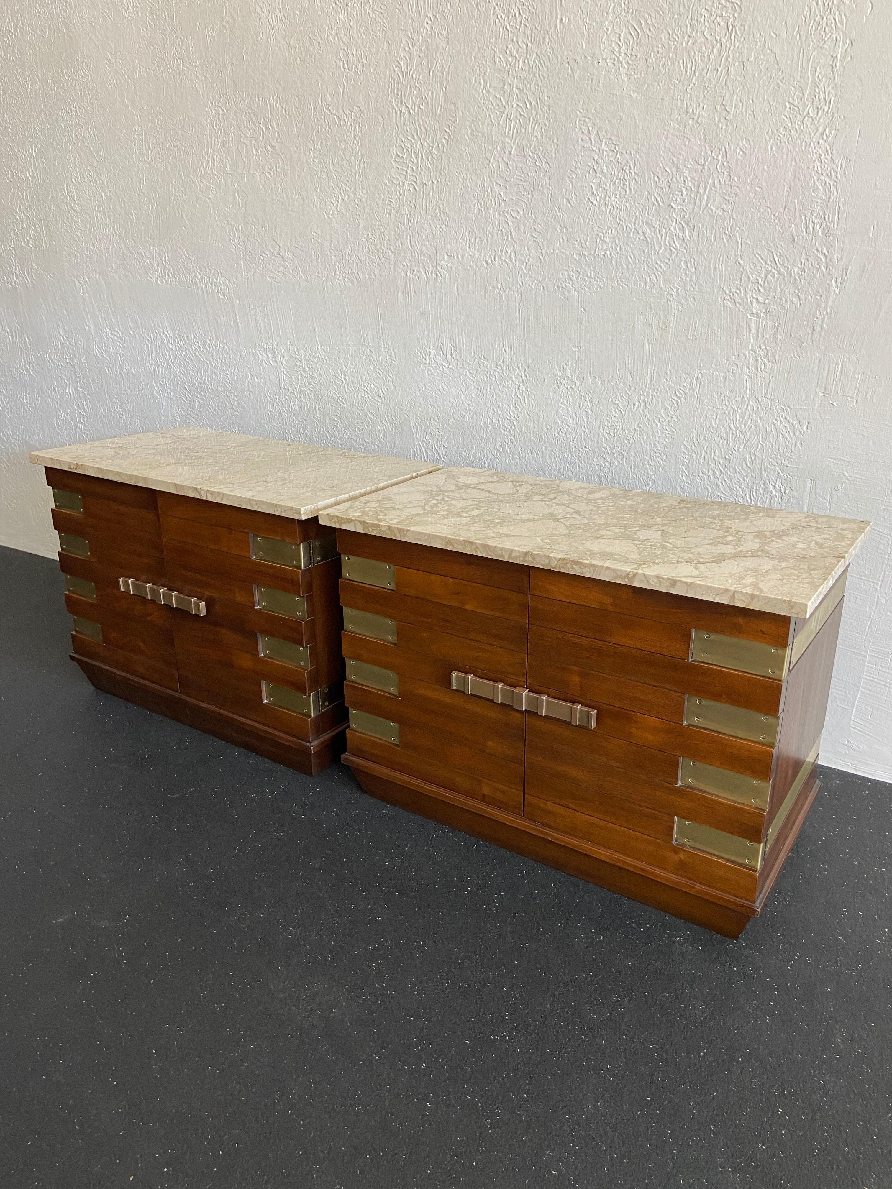 Mid-Century Modern Tommi Parzinger Style Marble Top Chest by Heritage, a Pair For Sale